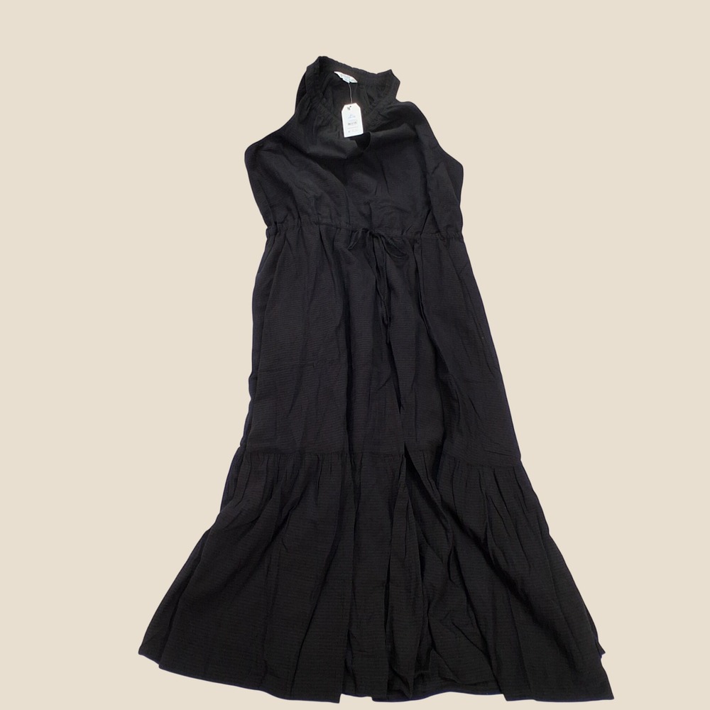 Time and Tru Dress Womens XL Halter Midi Black Soot Textured Stripe NEW